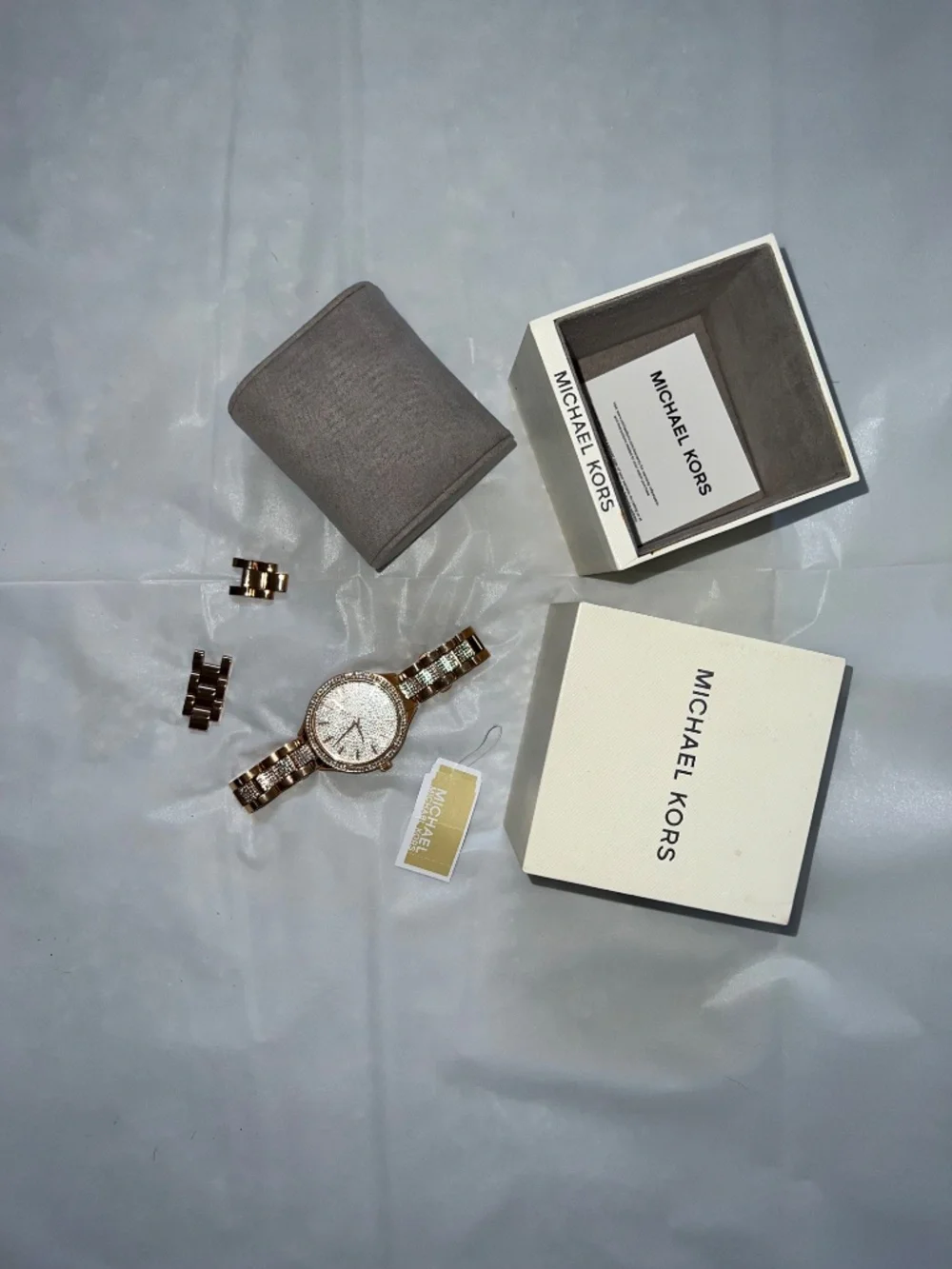 Michael Kors Slim Runway Pave Rose Gold-Tone Watch, Model MK3799